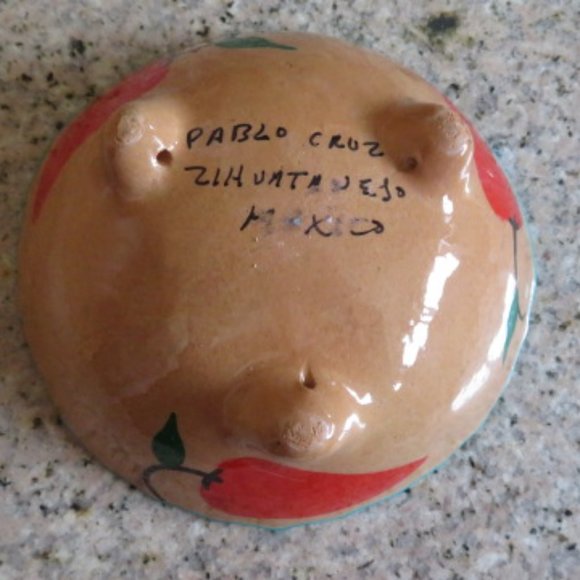 Footed Pottery BOWL Chili Pepper Design Mexico (K187) - Picture 4 of 5